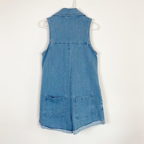 Show Me Your Mumu Reno Romper Small S Light Wash Denim Zip Front Pocket Revolve - Picture 4 of 8